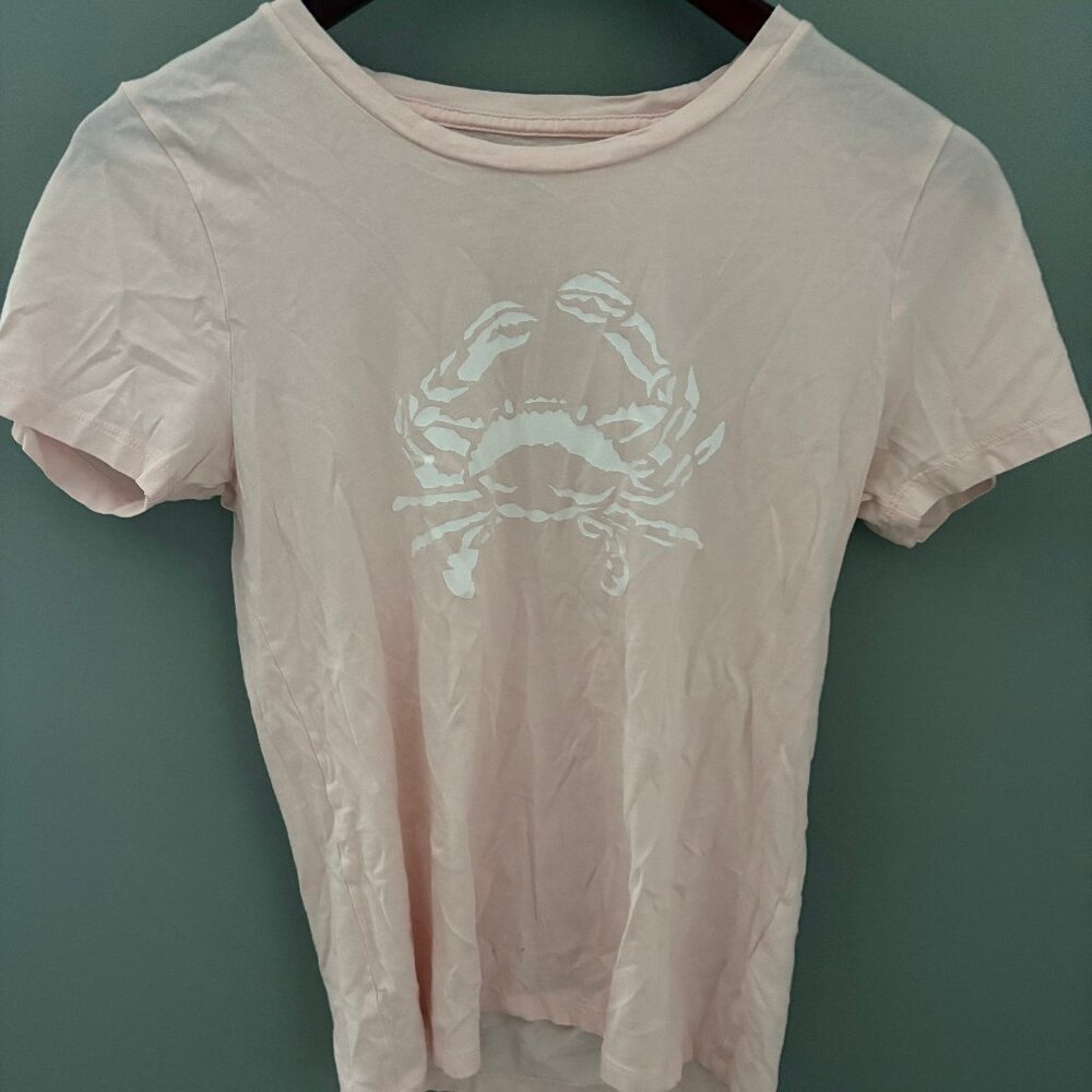 J.Crew Factory Women's Pink and White Crab Graphic Tee